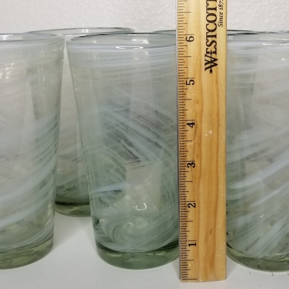Hand Blown Art Glass White Swirl Tea Water Tumbler 16oz Set of 5 - Picture 8 of 9